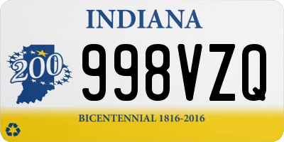 IN license plate 998VZQ