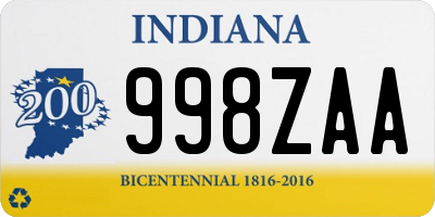 IN license plate 998ZAA