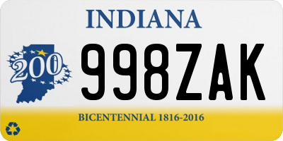 IN license plate 998ZAK
