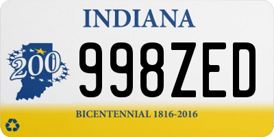 IN license plate 998ZED