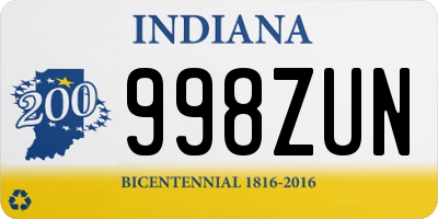 IN license plate 998ZUN