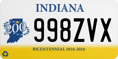 IN license plate 998ZVX