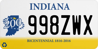 IN license plate 998ZWX