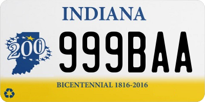 IN license plate 999BAA