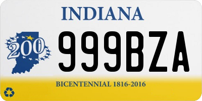 IN license plate 999BZA