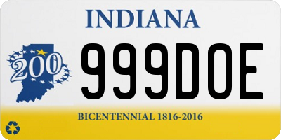 IN license plate 999DOE