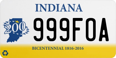 IN license plate 999FOA