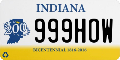 IN license plate 999HOW