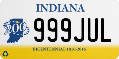 IN license plate 999JUL