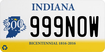 IN license plate 999NOW