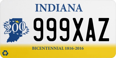 IN license plate 999XAZ