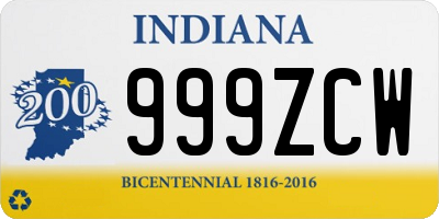 IN license plate 999ZCW