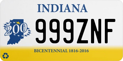 IN license plate 999ZNF