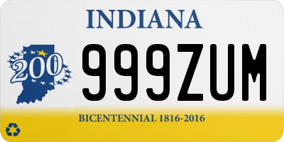 IN license plate 999ZUM