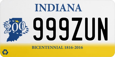 IN license plate 999ZUN