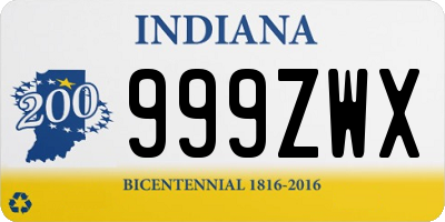 IN license plate 999ZWX