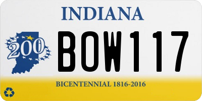 IN license plate BOW117