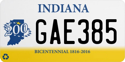 IN license plate GAE385