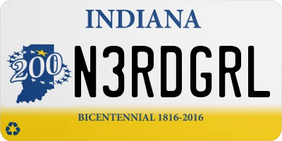 IN license plate N3RDGRL