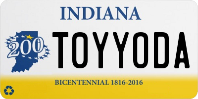 IN license plate T0YYODA