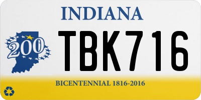 IN license plate TBK716