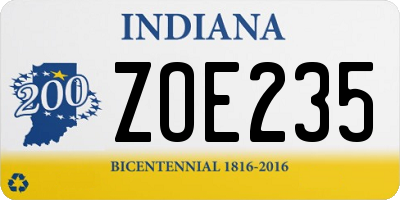 IN license plate ZOE235