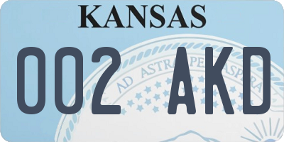 KS license plate 002AKD