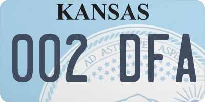 KS license plate 002DFA