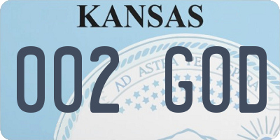KS license plate 002GOD