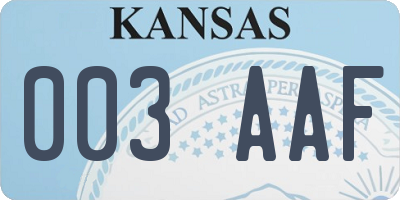 KS license plate 003AAF