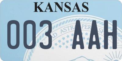 KS license plate 003AAH