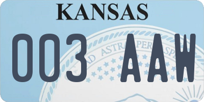 KS license plate 003AAW