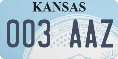KS license plate 003AAZ
