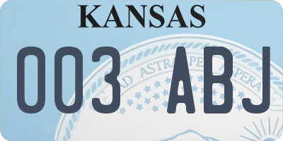 KS license plate 003ABJ