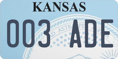 KS license plate 003ADE