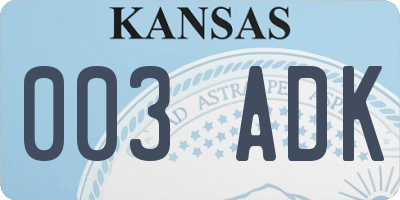 KS license plate 003ADK