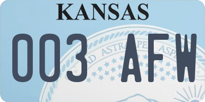 KS license plate 003AFW
