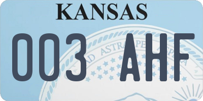 KS license plate 003AHF