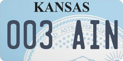 KS license plate 003AIN