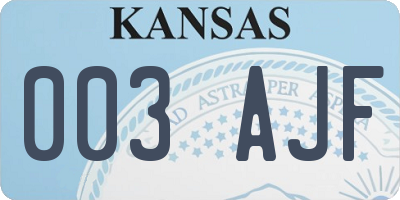 KS license plate 003AJF