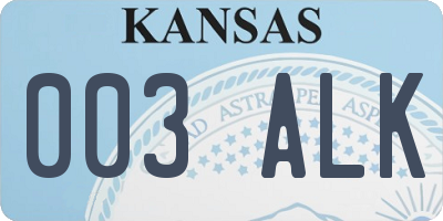 KS license plate 003ALK