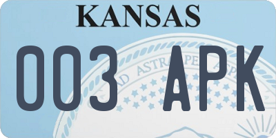 KS license plate 003APK