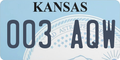 KS license plate 003AQW