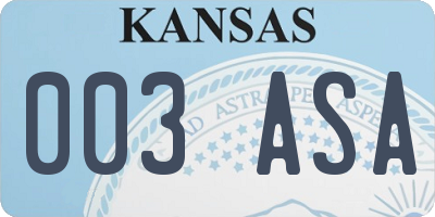 KS license plate 003ASA