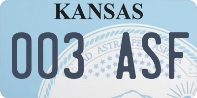 KS license plate 003ASF