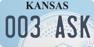 KS license plate 003ASK