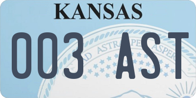 KS license plate 003AST