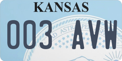 KS license plate 003AVW