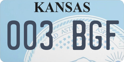 KS license plate 003BGF