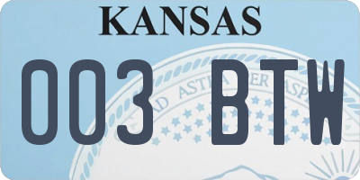 KS license plate 003BTW